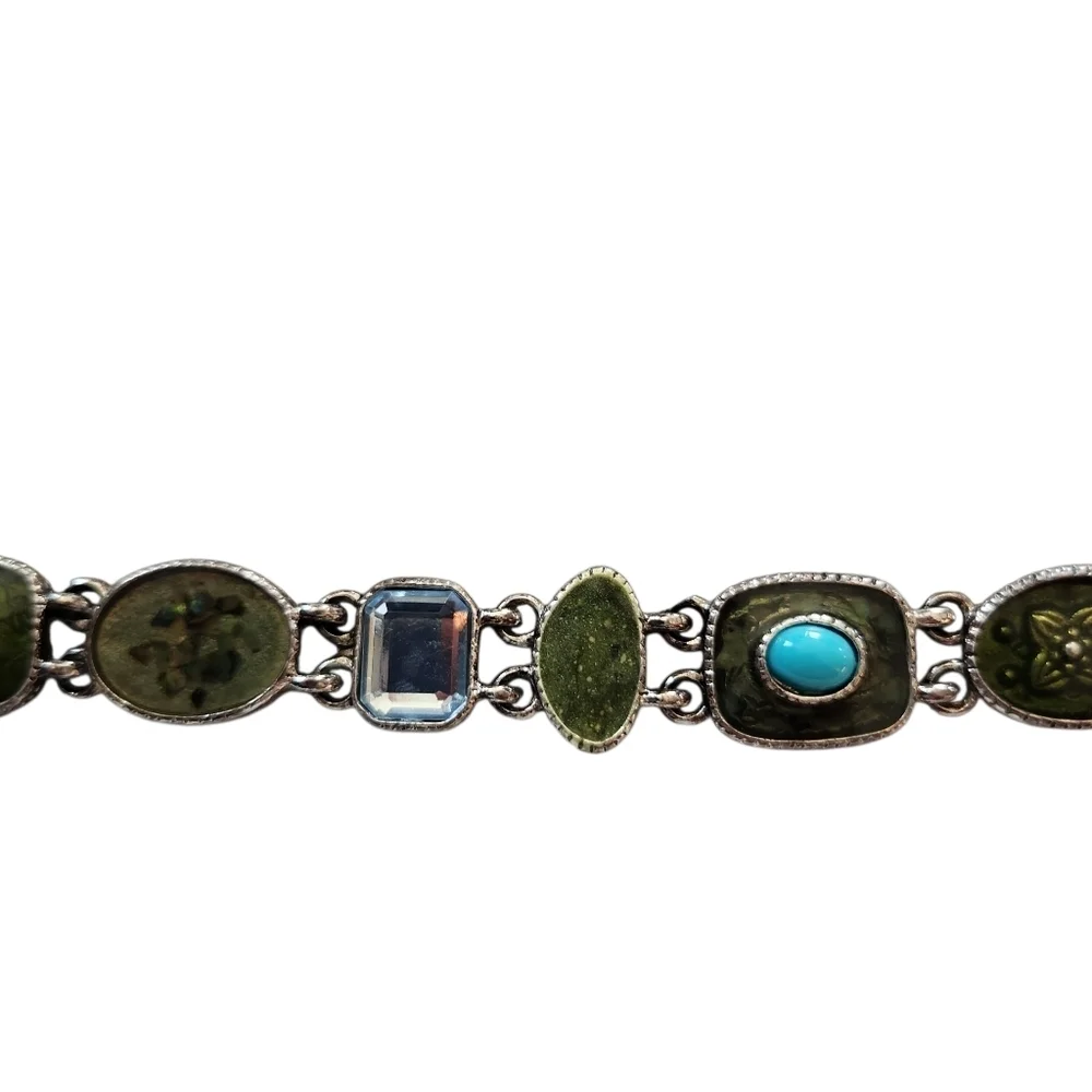 Vintage Liz Claiborne Silver Tone Enamel Resin Link Bracelet